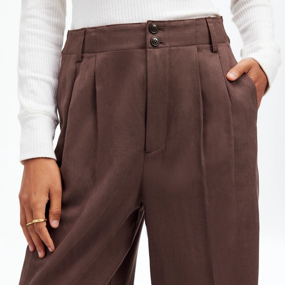 NWT - MADEWELL harlow wide leg pant drapey twill - dark carob - 0P - $118 - Picture 5 of 8